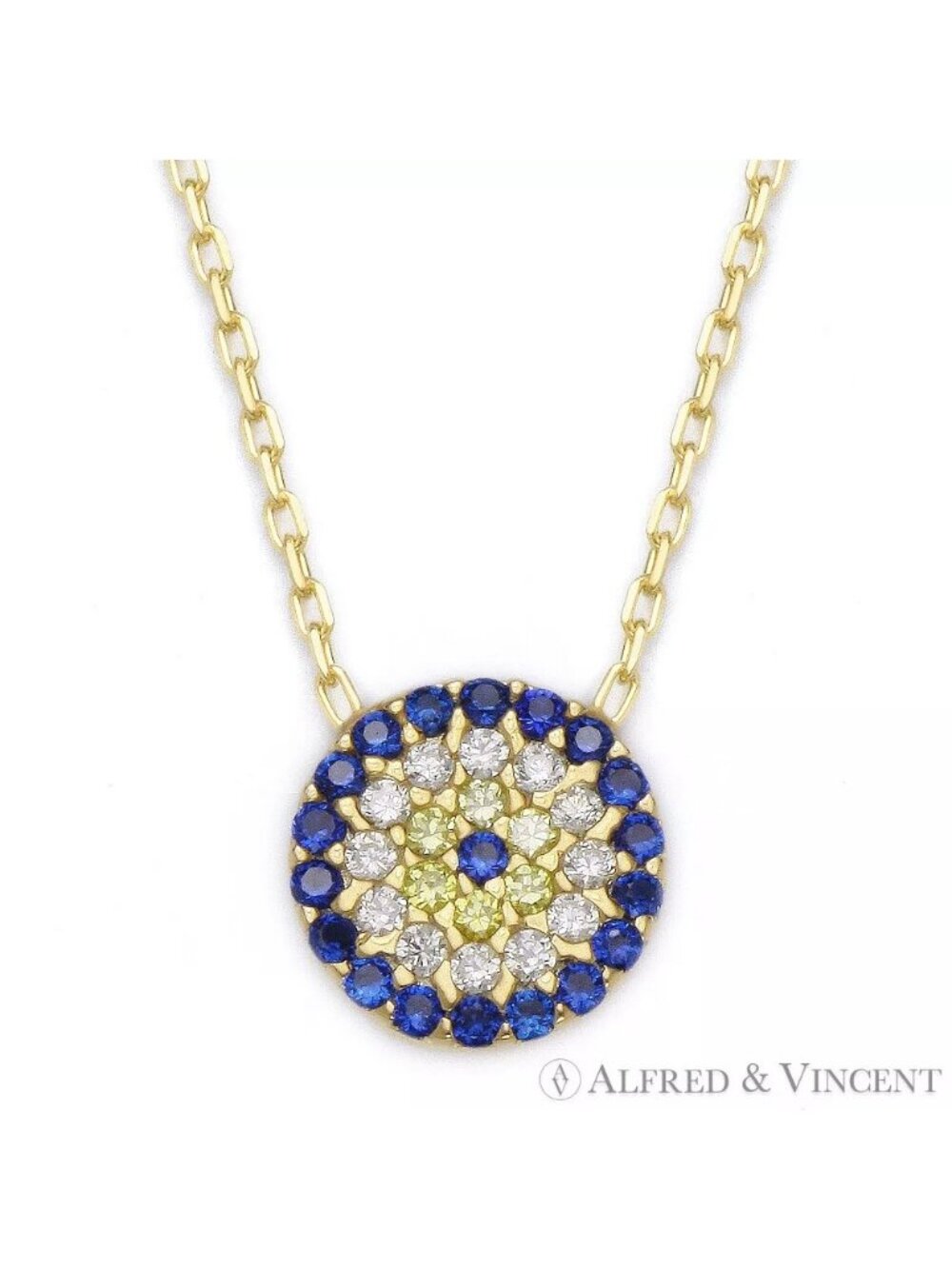 Evil Eye Charm Pendant & Chain Necklace in .925 Sterling Silver w/ 18k YGold